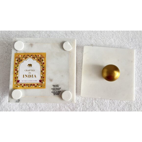 Alabaster Marble 5” X 5” Trinket Box With Gold Knob Square Versatile Storage - Picture 7 of 9